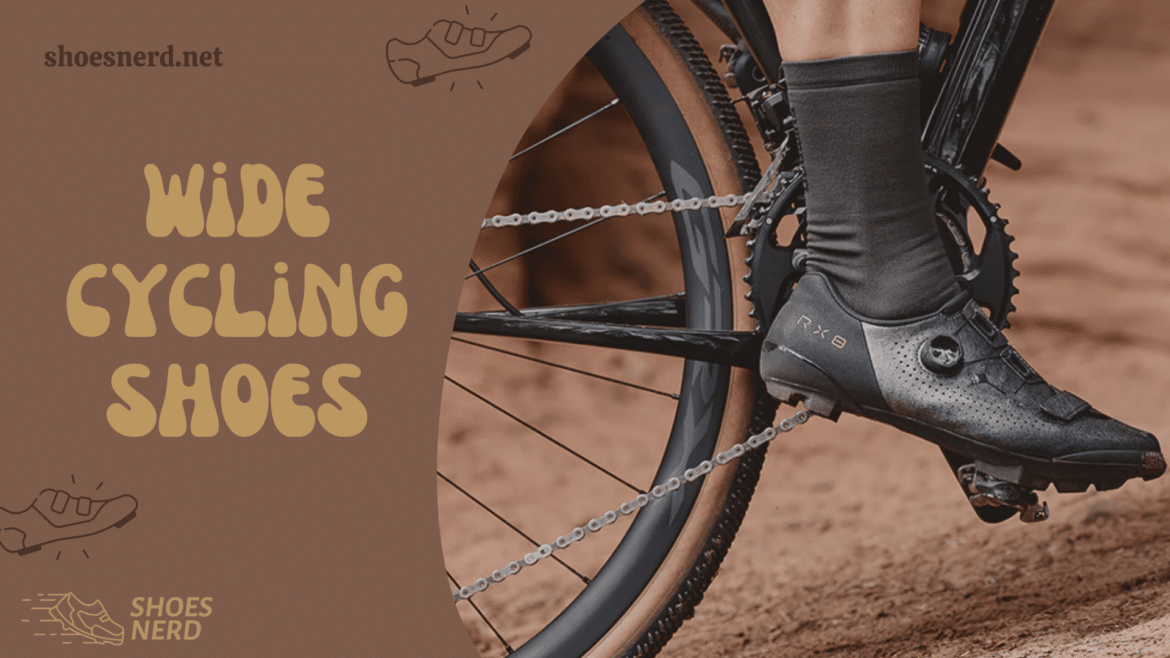 A view of a person wearing wide cycling shoes